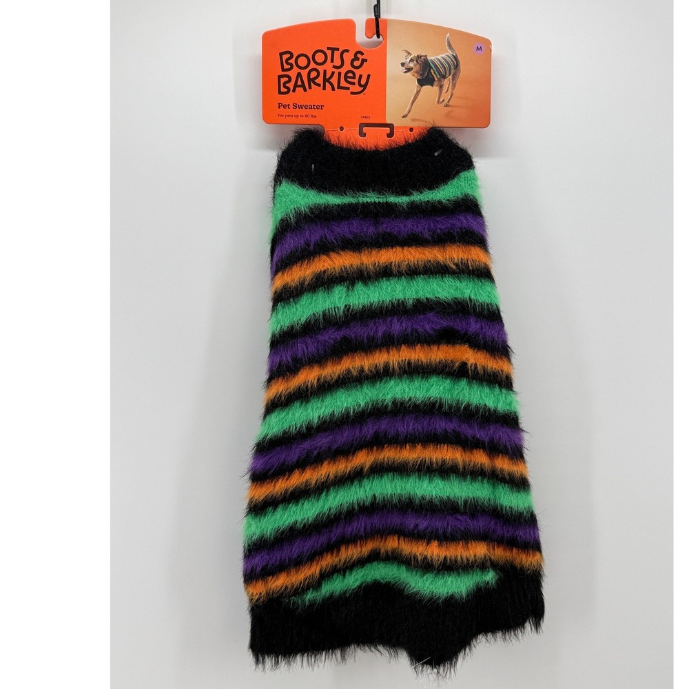 Boots & Barkley Pet Sweater Medium Striped Fuzzy Eyelash Knit Halloween